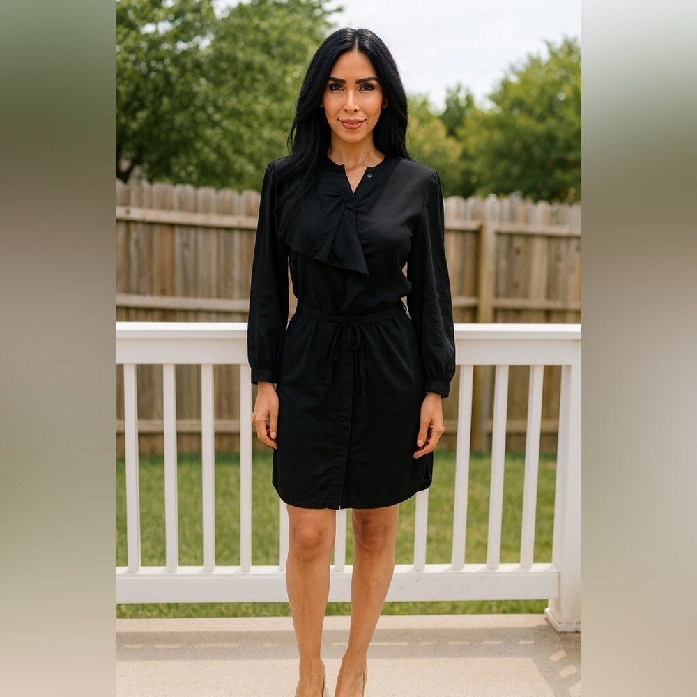 GAP Black Drawstring Ruffle Dress Size XS - Picture 10 of 10